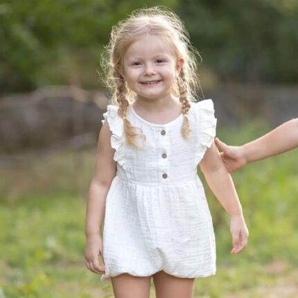 organicera organic muslin romper with frills white