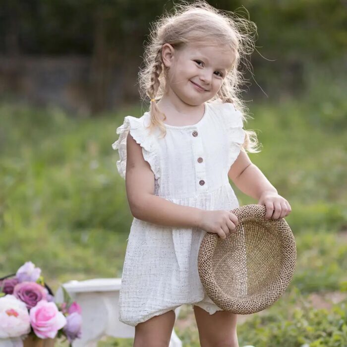 organicera organic muslin romper with frills white