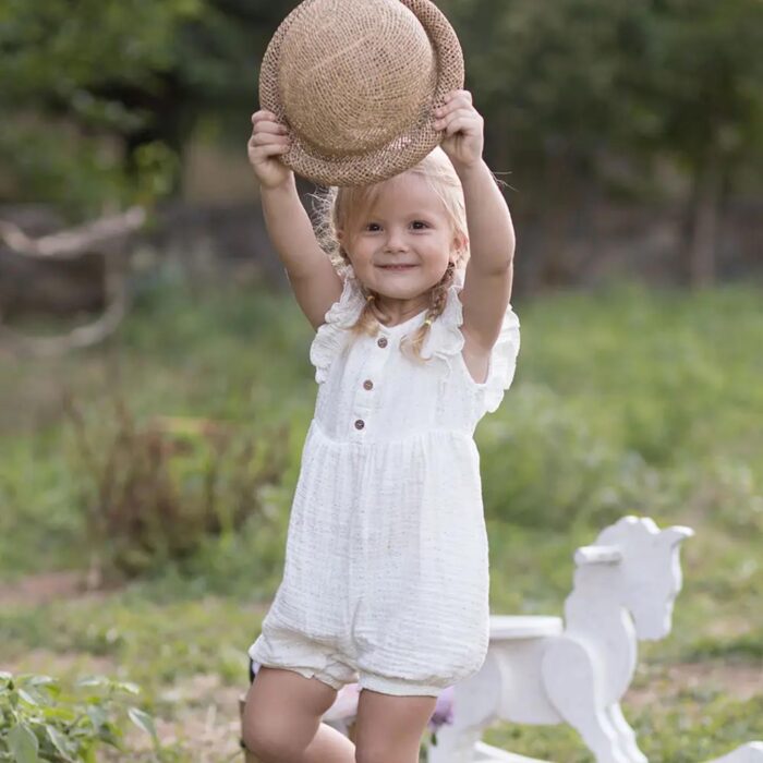 organicera organic muslin romper with frills white