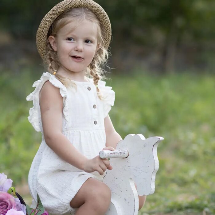 organicera organic muslin romper with frills white
