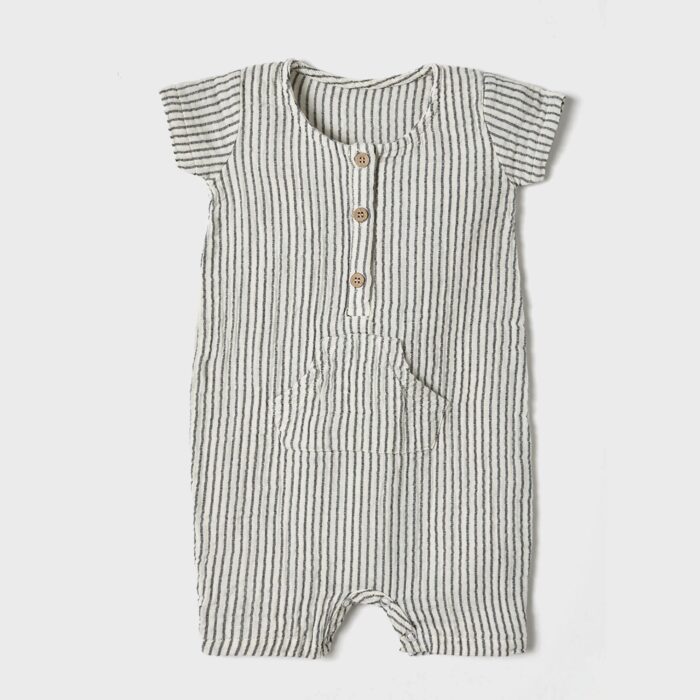organicera organic muslin short sleeve romper grey