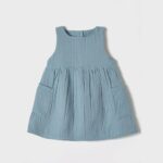 organicera organic muslin sleeveless dress with pocket aqua