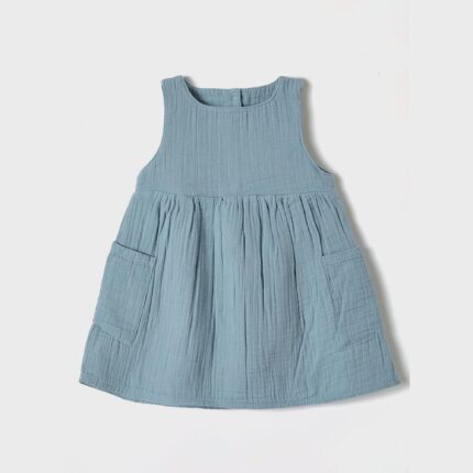 organicera organic muslin sleeveless dress with pocket aqua