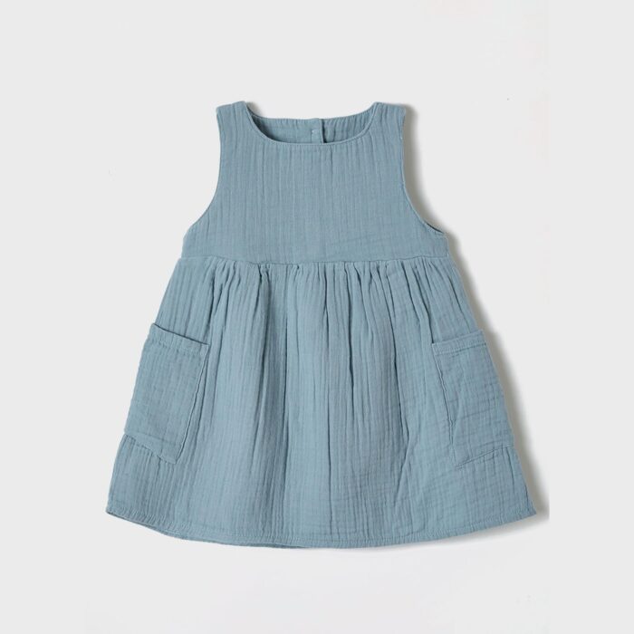 organicera organic muslin sleeveless dress with pocket aqua