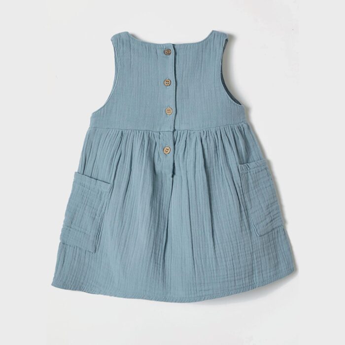 organicera organic muslin sleeveless dress with pocket aqua