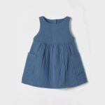 organicera organic muslin sleeveless dress with pocket ındigo