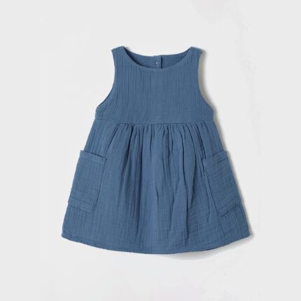 organicera organic muslin sleeveless dress with pocket ındigo