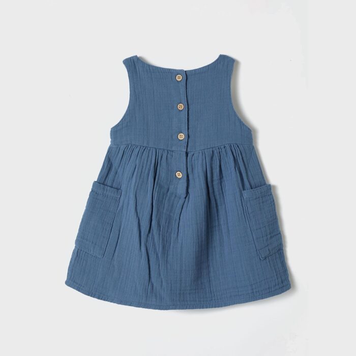 organicera organic muslin sleeveless dress with pocket ındigo