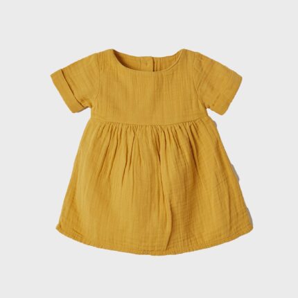 organicera organic short sleeve dress mustard