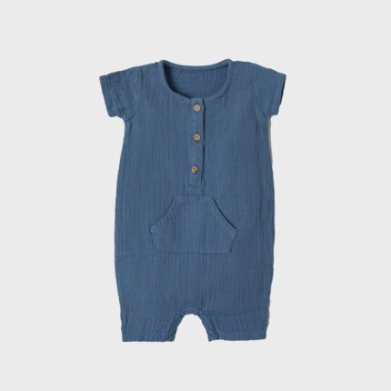 organicera organic muslin short sleeve romper ındigo