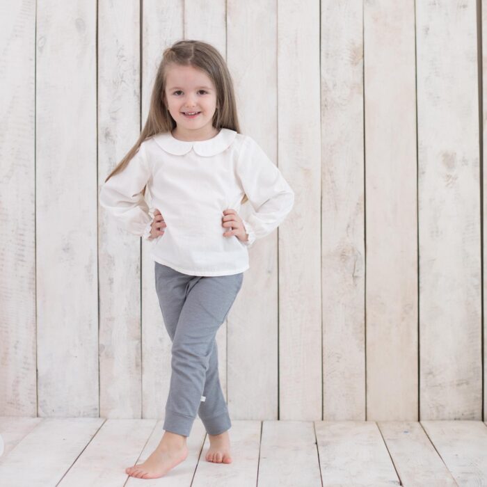 organicera organic vual girls peter pan collar shirt white