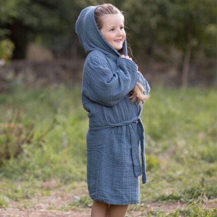 organicera organic muslin kids-bathrobe-7-8-years-indigo