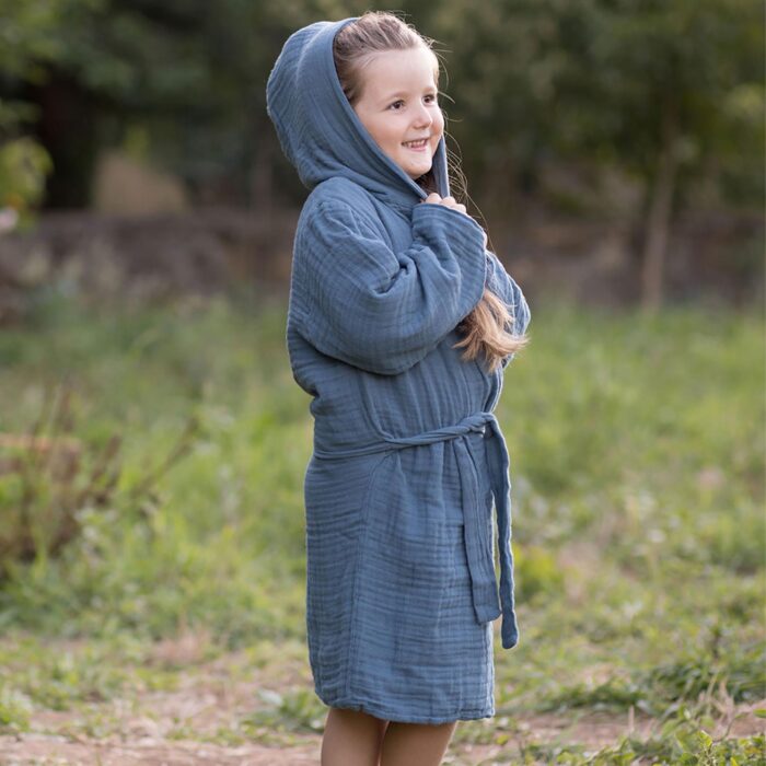 organicera organic muslin kids-bathrobe-7-8-years-indigo