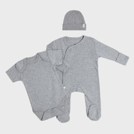 organicera organic 3 pcs newborn set grey melange
