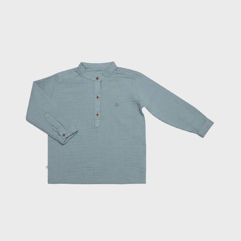 organicera organic muslin long sleeve childrens shirt aqua