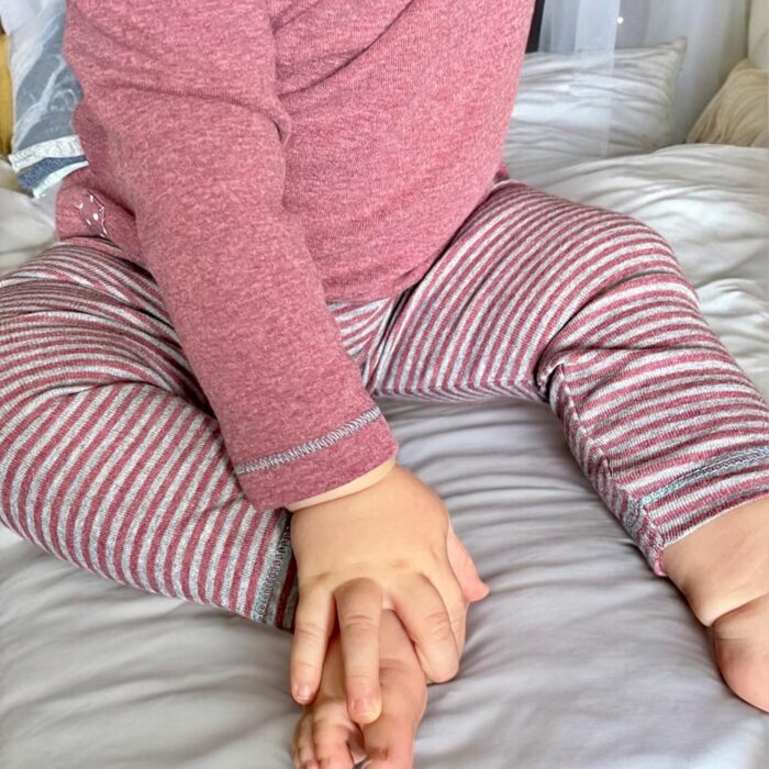 OrganicEra organic baby leggings bordeaux grey striped