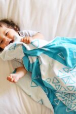 OrganicEra Organic Tricot Knit Baby Blanket, Lama (110X140 cm), Turquoise - Image 2